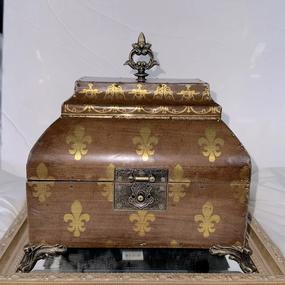 Vintage Fleur De Lis Broach Box Jewelry Casket Storage Box French Louis Rococo